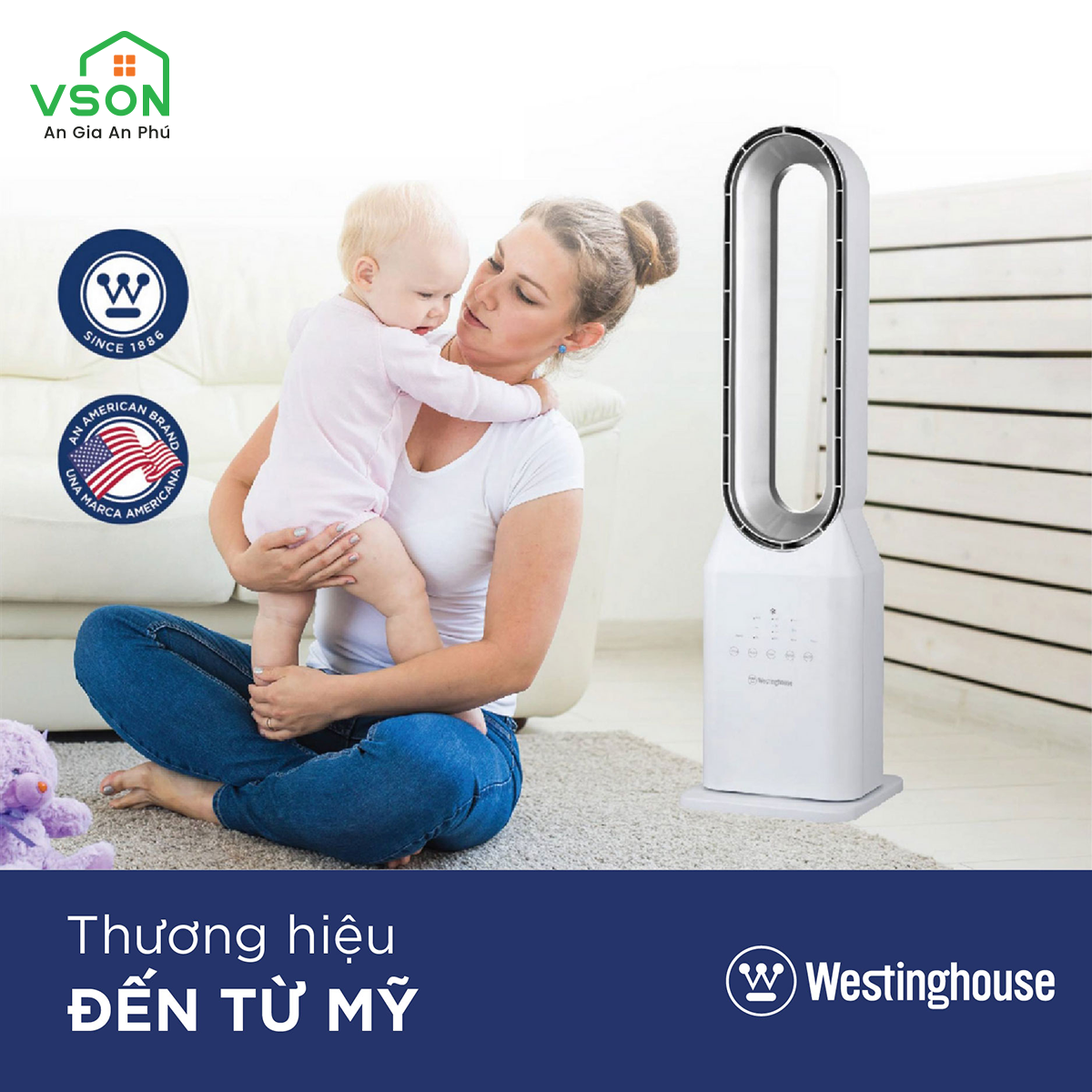 Quạt không cánh WestingHouse WSFBL04 thiết kế khí động học hoạt động êm ái Công suất 50W - Hàng chính hãng Mỹ