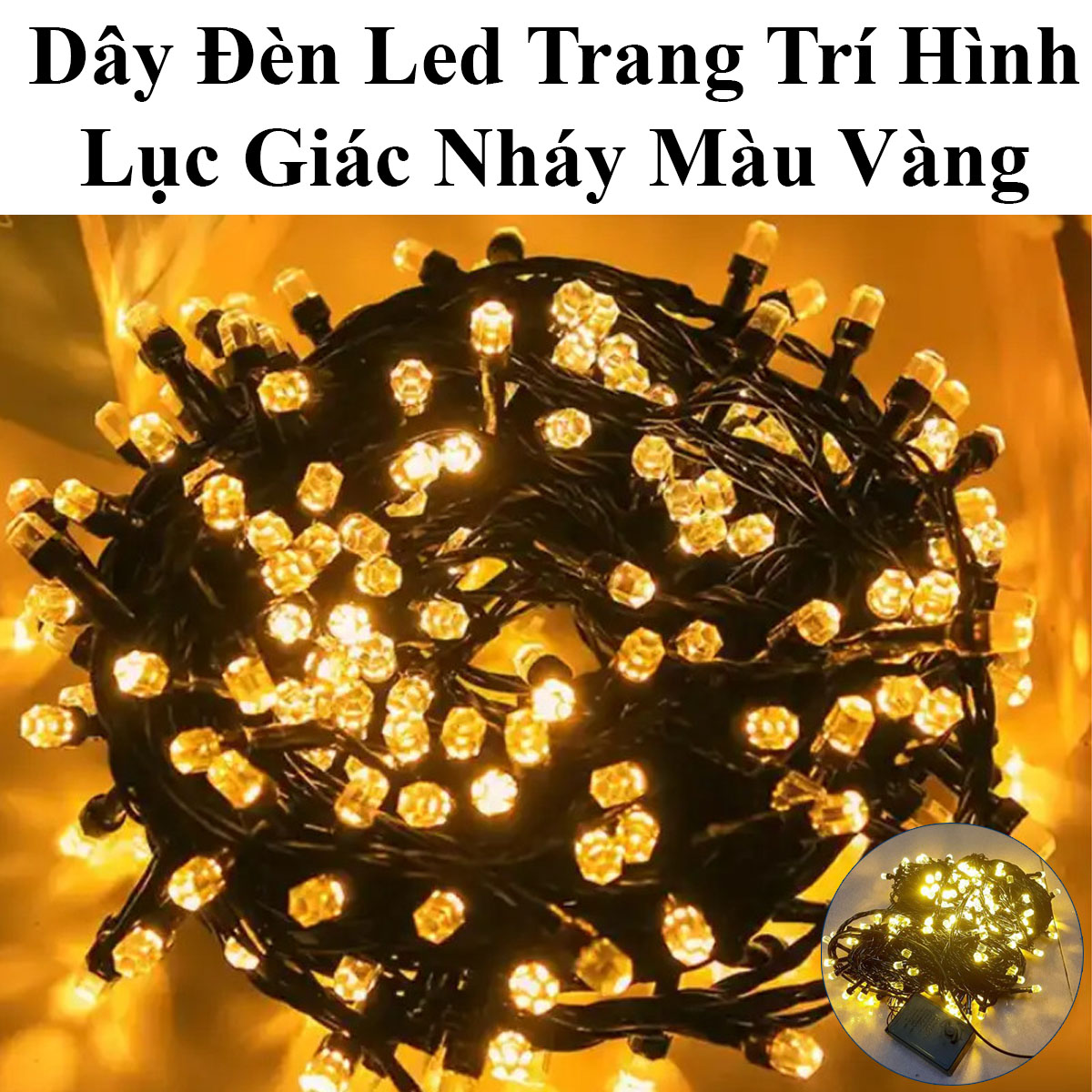 Dây Đèn Led Dài 35M Trang Trí Hình Lục Giác Nhấp Nháy Màu Vàng Dây
