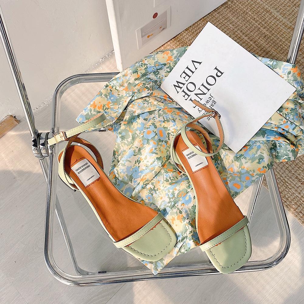 Giày Sandal Cao Gót Mũi Vuông Thời Trang Nữ 2021 Xinh Xắn