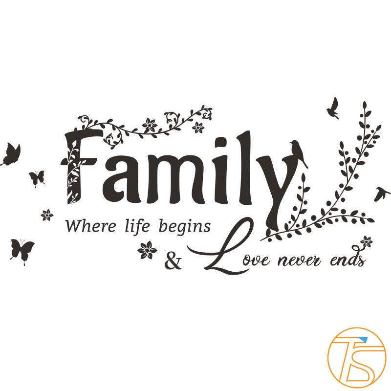 Decal trang trí dán tường mẫu chữ Family khổ 30x60cm