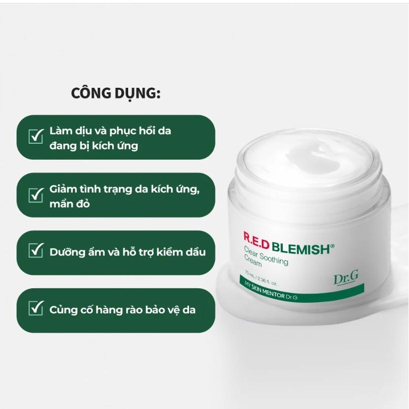 Kem dưỡng ẩm và phục hồi sâu cho da Dr.G R.E.D Blemish Clear Soothing Cream Hàn Quốc 70ml