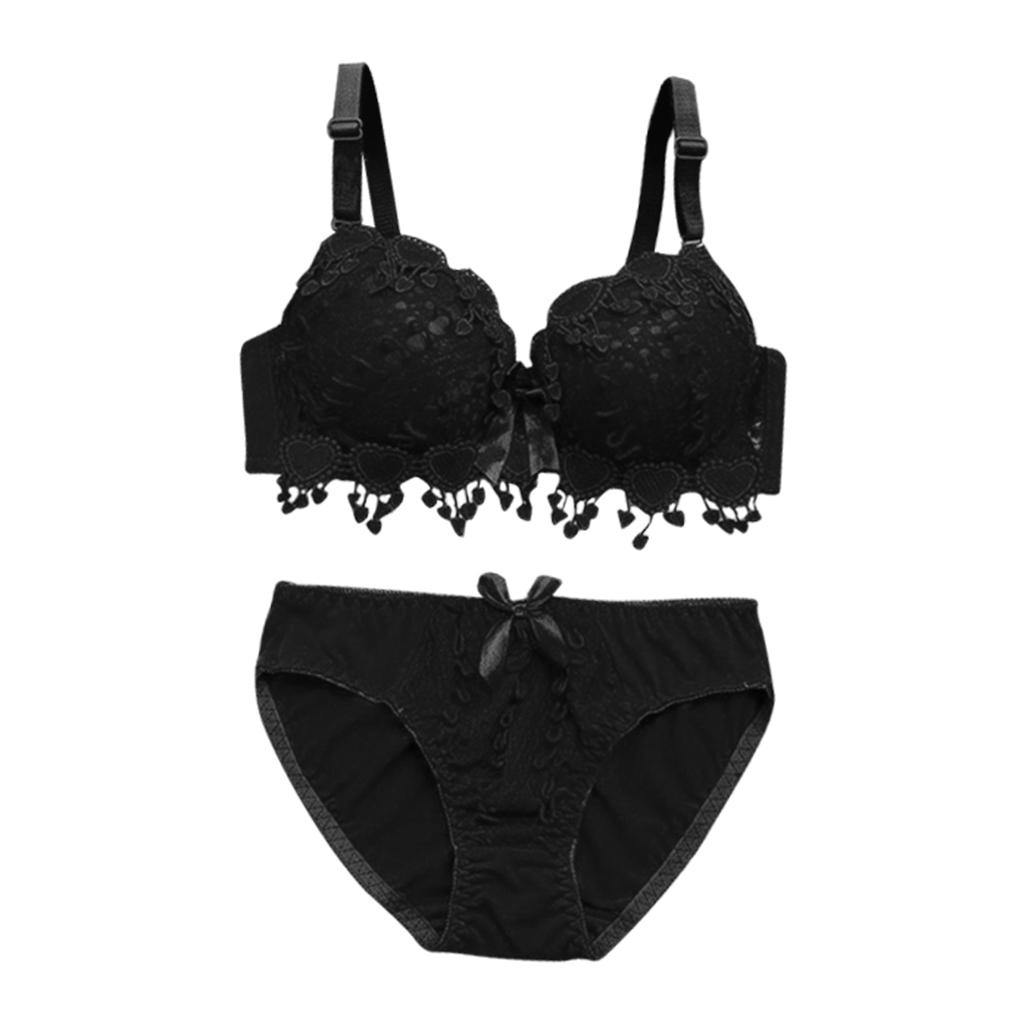 Womens Push Up Bra Set Embroidery Lace Lingerie Bra Panties Set