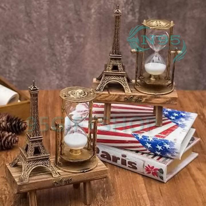 Đồng hồ cát tháp eiffel Paris kèm khung gỗ quà tặng quà lưu niệm văn phòng phẩm độc lạ phụ kiện trang trí bàn làm việc