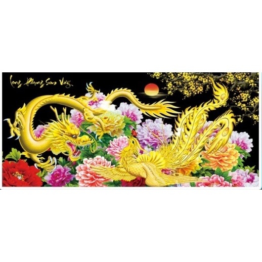 Tranh đính đá Long Phụng Sum Vầy (100x55cm) chưa đính đá