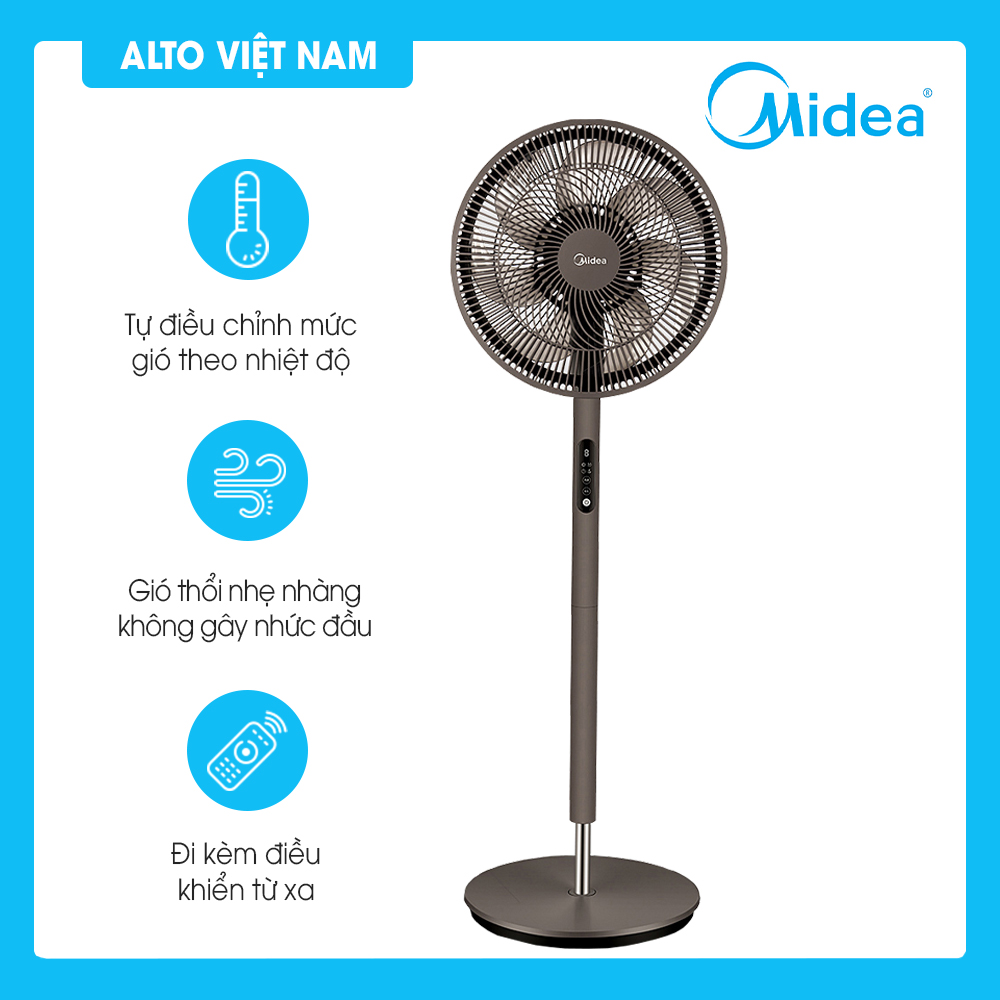 Quạt đứng Midea SAD35EZ màu cà phê Phiên bản mới 2022 của quạt cây Midea SAD35EA 3 Mức gió tự tăng giảm theo nhiệt độ phòng Có điều khiển từ xa Hàng Chính Hãng