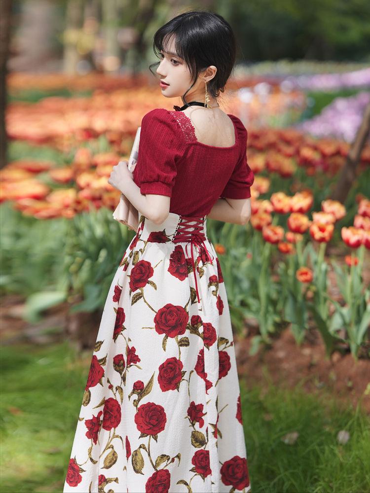 SHUANGYAN Trang phục nữ nhẹ nhàng, phong cách Hồng Kông, cao cấp, kiểu Pháp, hai bộ mùa hè, hoạt bát, giảm tuổi, thời trang.