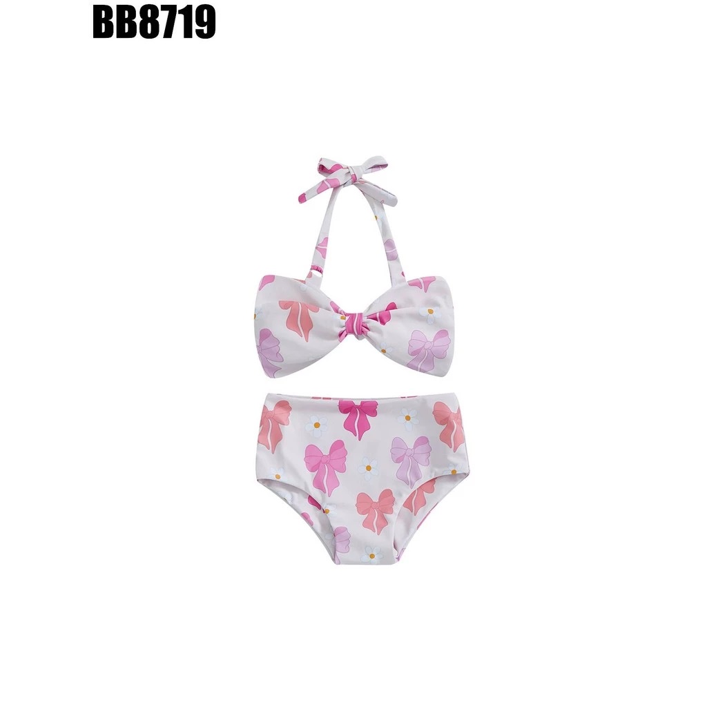 Set Bộ Đồ Bơi 2 Mảnh Bikini Họa Tiết Nơ Hồng Cho Bé Gái 1-5 Tuổi Từ 8-20.5kg Dành Cho Bé Gái