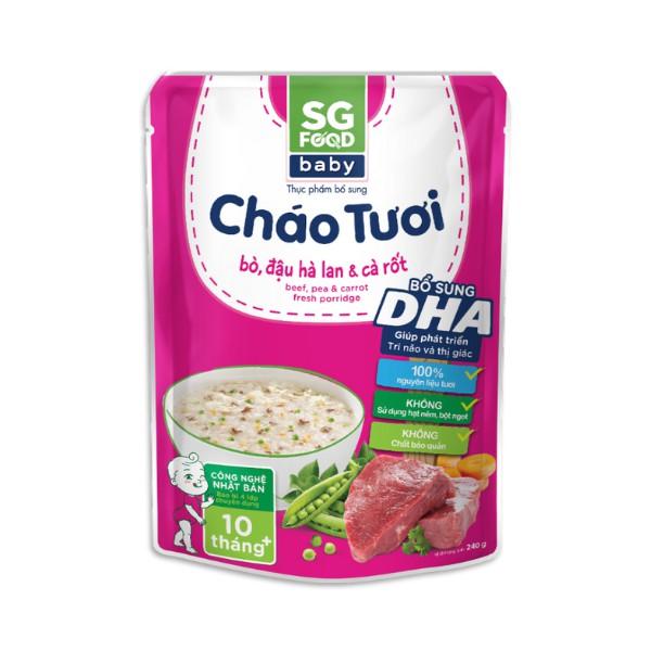 Combo 3 gói cháo tươi baby Sài Gòn Food vị (thịt bằm, bò, cá hồi) 240g