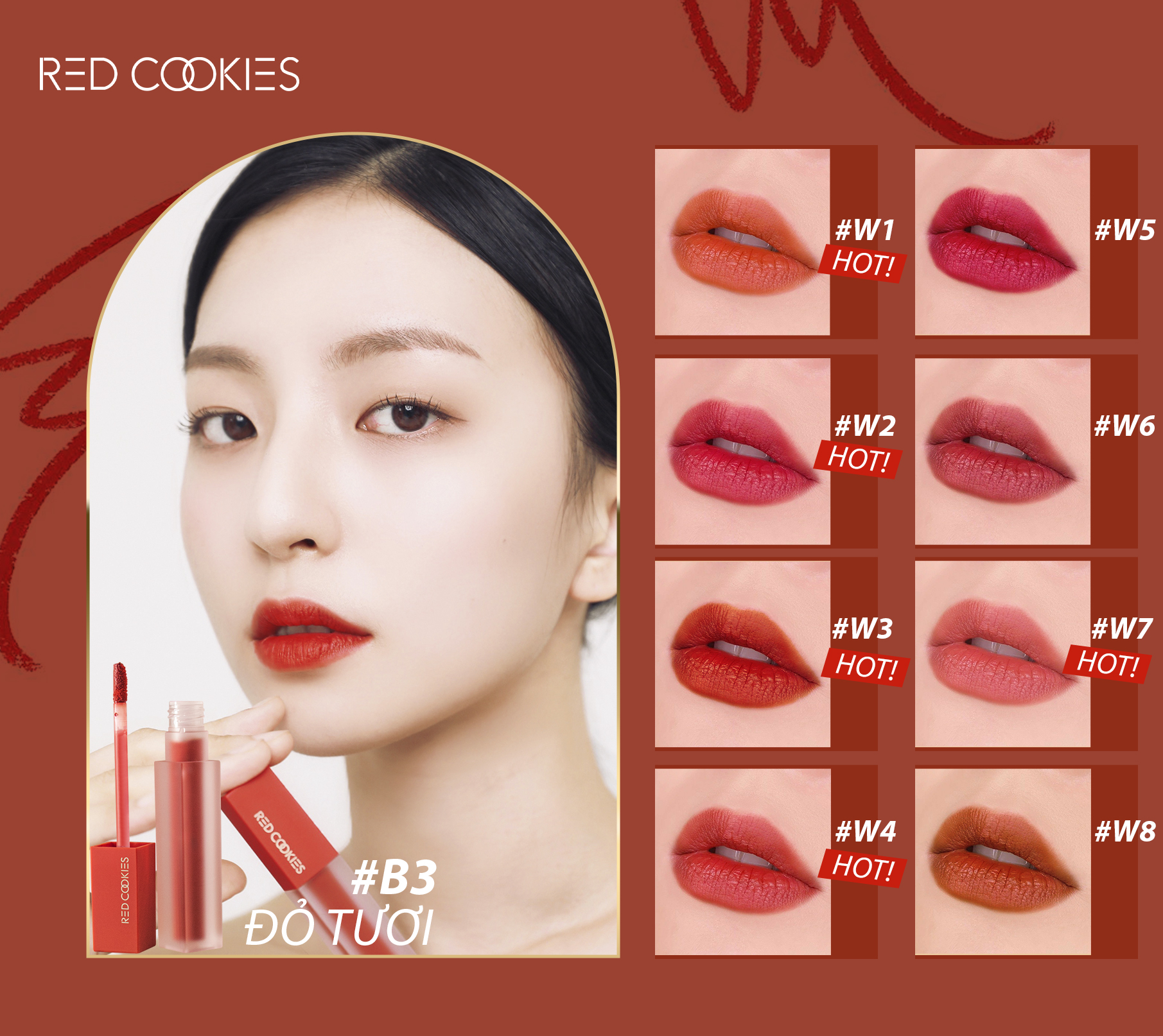 Son Lì Red Cookies Brownie Velcet Lip Hàn Quốc Màu B3 - Đỏ Tươi (4gr )