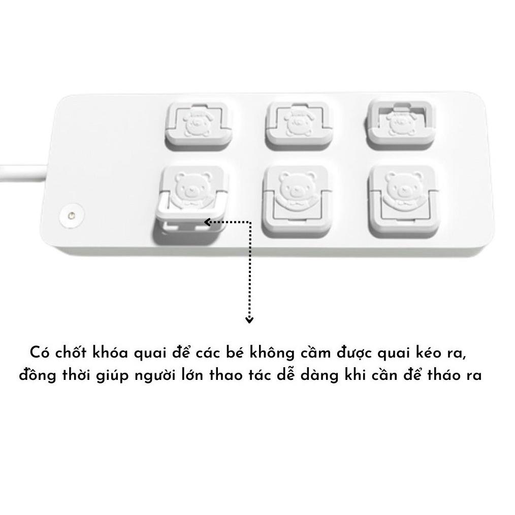 Bịt ổ điện 2 chấu/ 3 chấu cao cấp giữ an toàn cho bé [Màu sắc đẹp, có quai tháo ra dễ dàng] - Trắng - Gấu