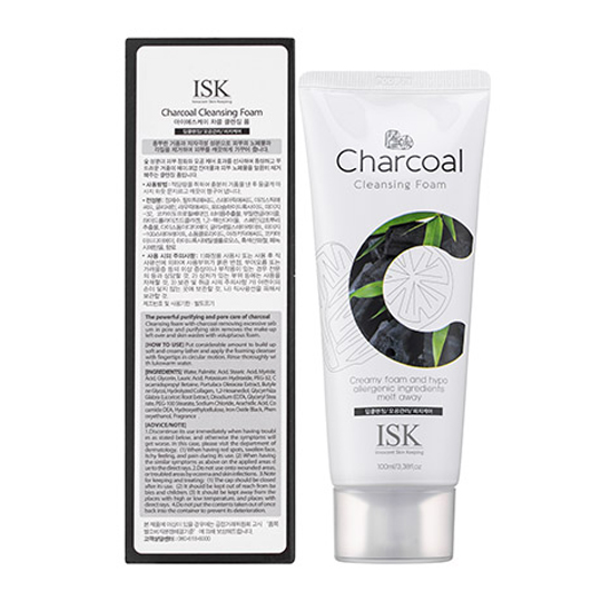 Sữa rửa mặt than hoạt tính loại bỏ bã nhờn ISK Charcoal Cleansing Foam Hàn Quốc 100ml tặng kèm móc khóa