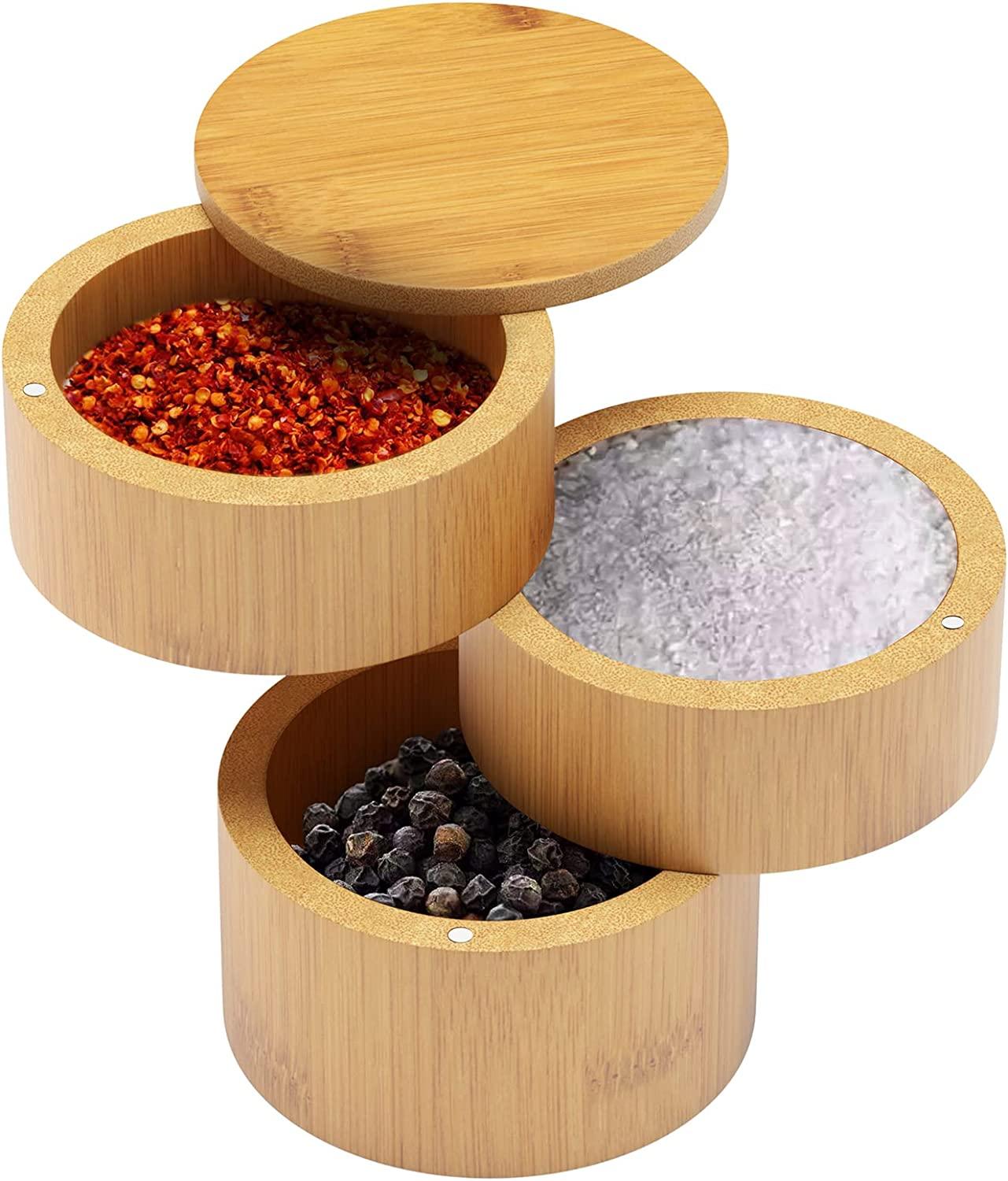 Hộp Đựng Muối Tiêu 3 Trong 1 - Hộp Đựng Gia Vị Có Nắp Xoay