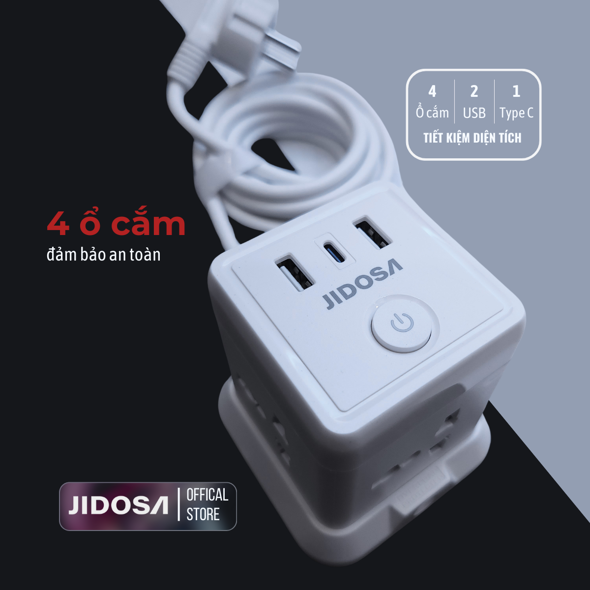 Ổ Cắm Điện JIDOSA Tích Hợp Ổ USB Và Type C Hình Tháp Đa Năng Công suất 3000w Thiết Kế Thông Minh