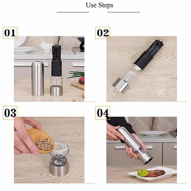Máy xay tiêu inox cầm tay dùng pin - Hàng chính hãng