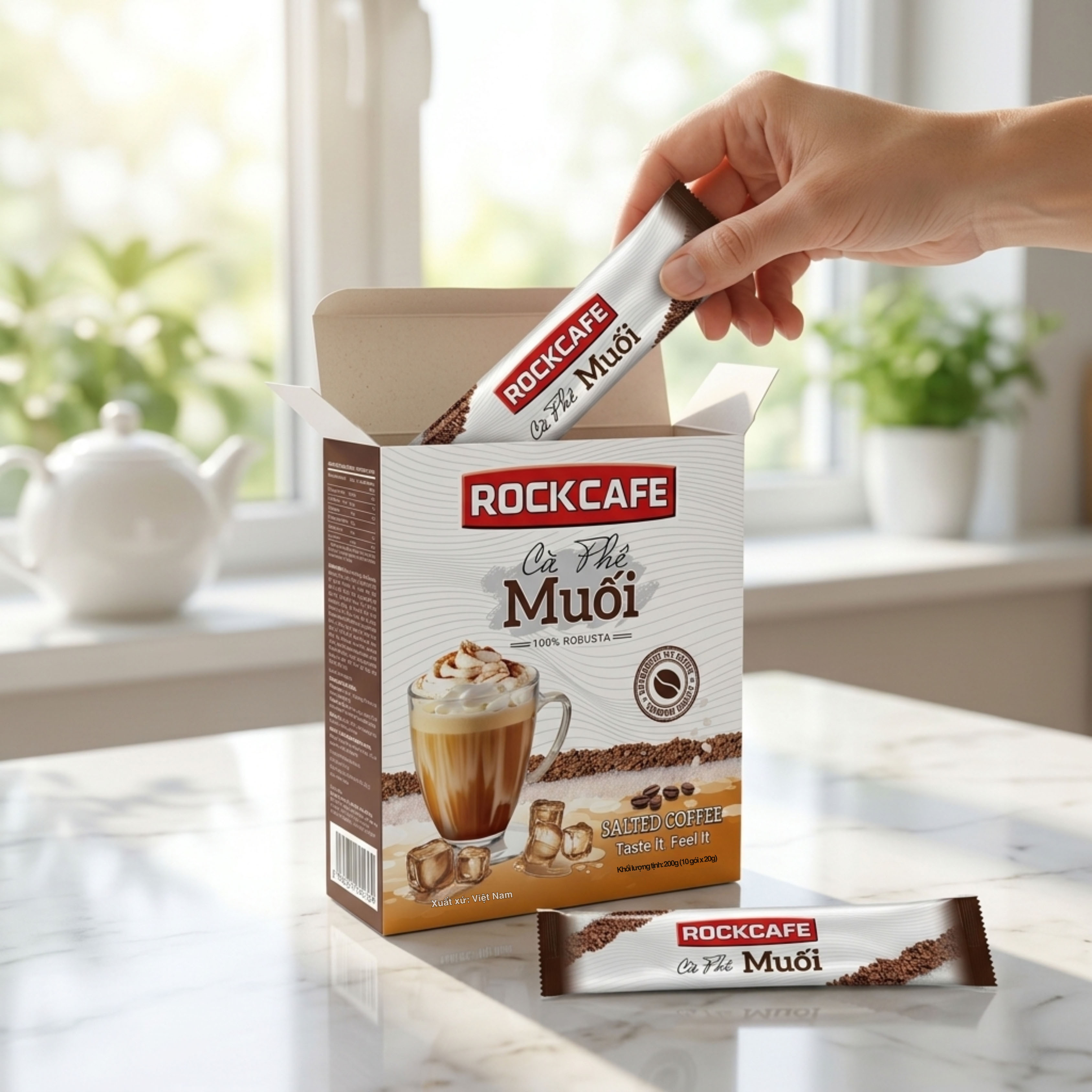 Cà Phê Muối Hòa Tan, RockCafe, Cà Phê Muối Robusta 10 gói/hộp