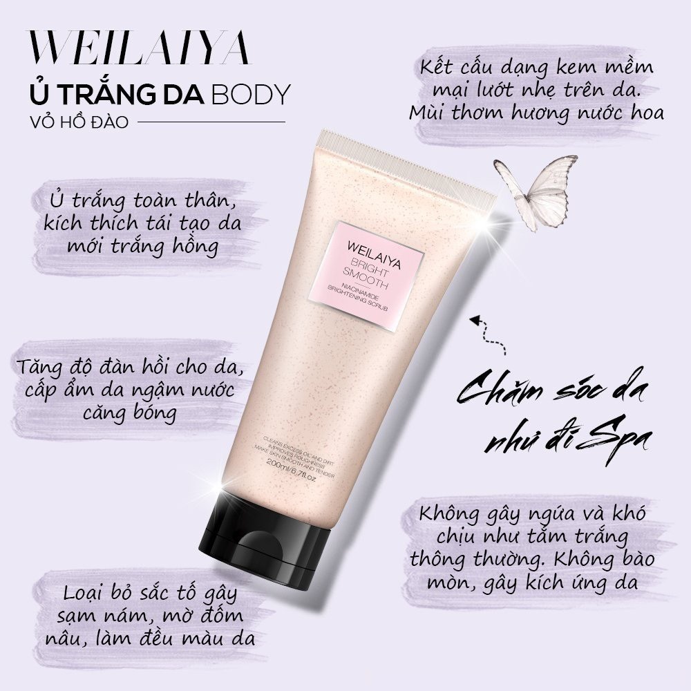 Ủ trắng tẩy tế bào chết body vỏ hồ đào Weilaiya - Weilaiya Niacinamide Brightening Scrub 200ml