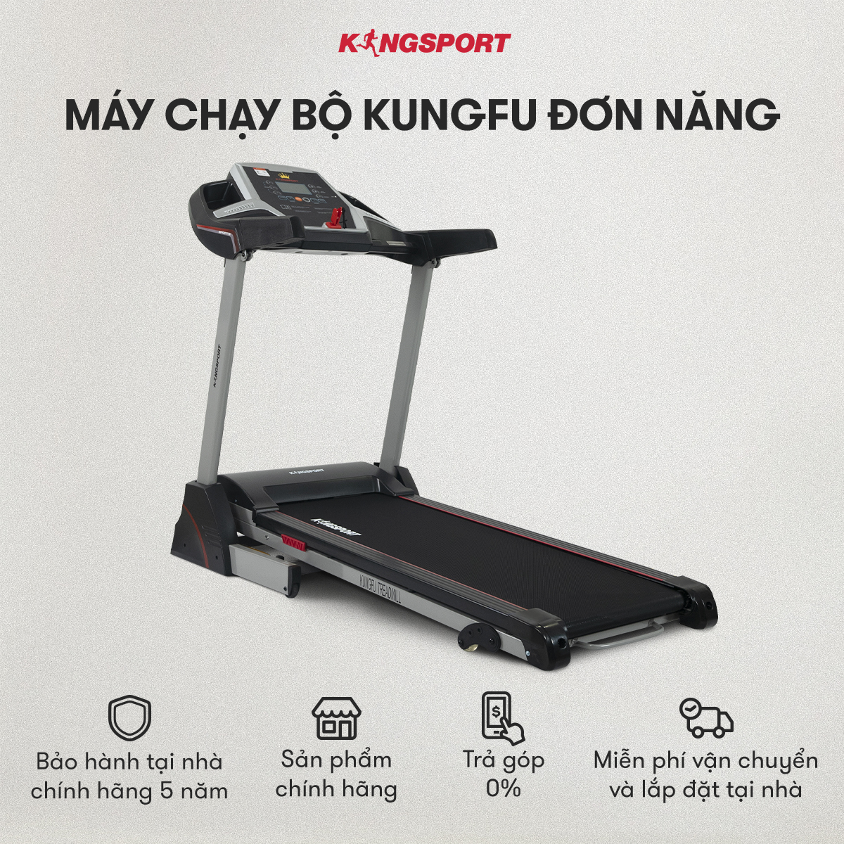 Máy chạy bộ KINGSPORT Kungfu đơn năng, tiết kiệm điện năng, gấp gọn tại nhà