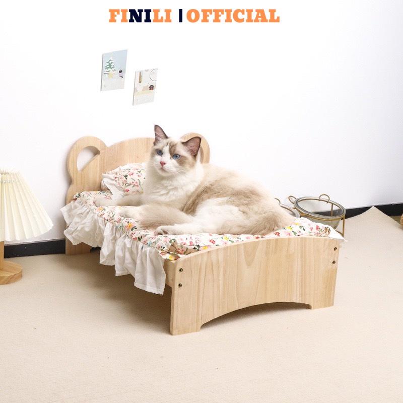 Giường cho thú cưng FINILI dành cho chó mèo đẹp gỗ thông hình gấu FNLO161