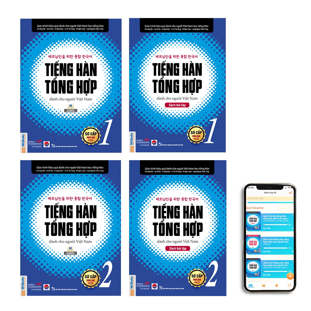 Combo 4 Cuốn Tiếng Hàn Tổng Hợp Sơ Cấp 1 và 2 Bản Đen Trắng - Học Kèm App Và Khóa Học Online