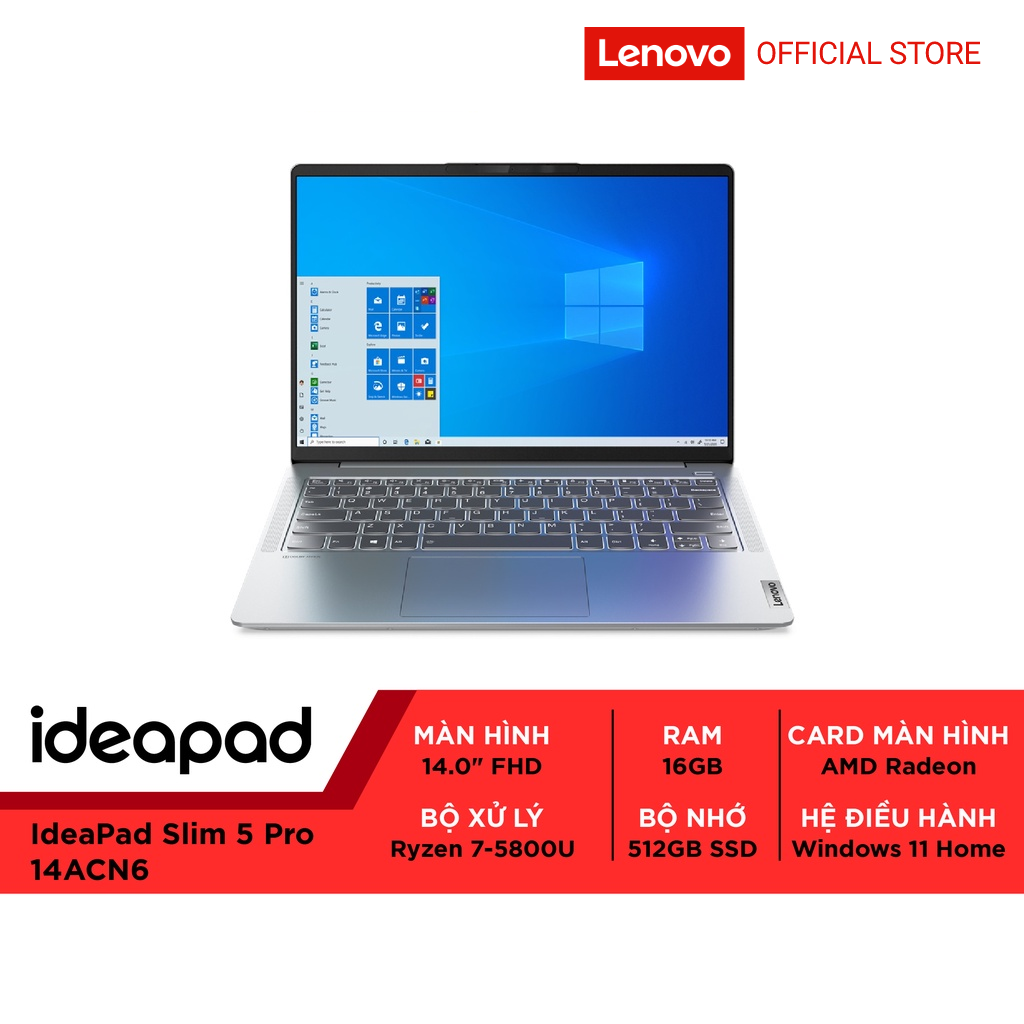 Laptop Lenovo IdeaPad Slim 5 Pro 14ACN6 14.0 _2.8K R7-5800U|16GB|512GB|AMD Radeon - Hàng chính hãng