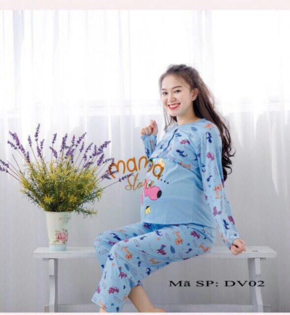 Bộ bầu mặc nhà và sau sinh chất cotton có lật ti nhiều màu