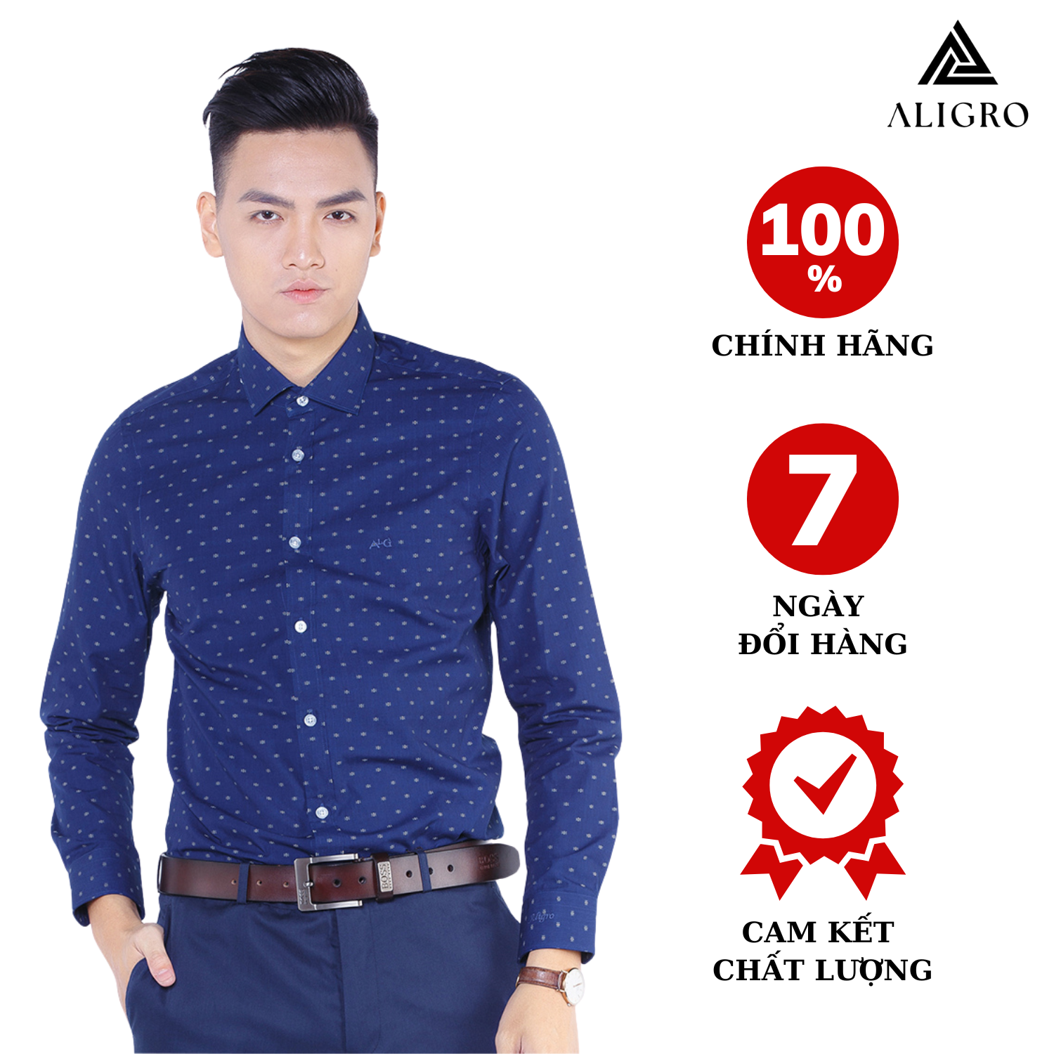 Áo sơ mi nam dài tay ALIGRO cổ bẻ dáng ôm body 100% chất cotton form slimfit ALGS148