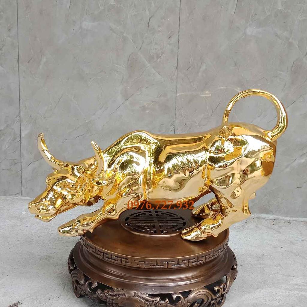 Tượng trâu húc bằng đồng mạ vàng nano, tượng trâu bằng đồng, tượng trâu đồng, vật phẩm phong thủy bằng đồng, bán tượng