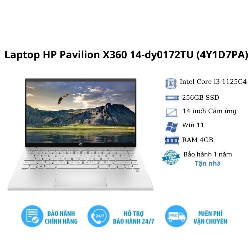 Máy tính xách tay Laptop HP Pavilion X360 14-dy0172TU (4Y1D7PA)/Core i3-1125G4/ RAM 4GB/ 256GB SSD/ Intel UHD Graphics/ 14.0inch FHD/ 3Cell/ Win 11SL/ 1Yr - Hàng chính hãng