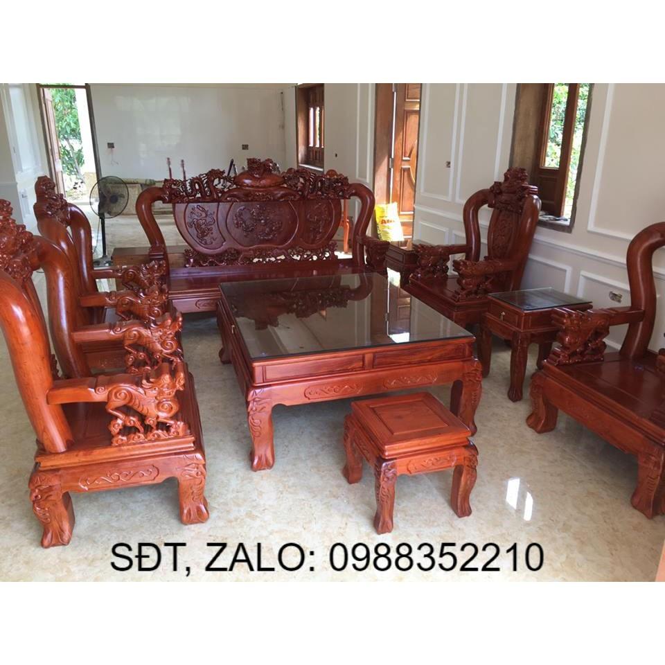 Bộ bàn ghế gỗ phòng khách kiểu louis pháp gỗ hương đá
