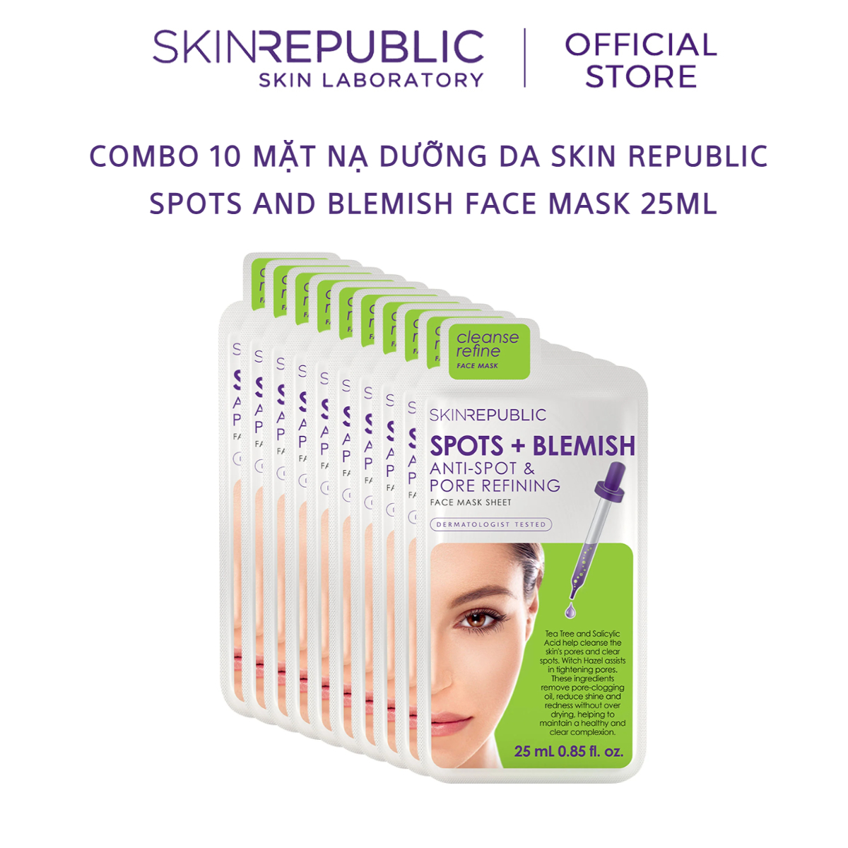 Combo 10 Mặt nạ dưỡng da Skin Republic Spots and Blemish Face Mask 25ml