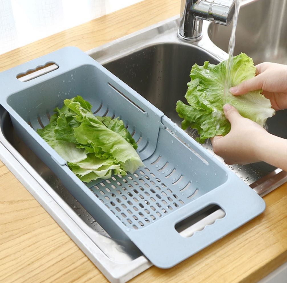 Rổ gác bồn gấp gọn đa năng lúa mách tiện dụng và hộp nhựa 3 ngăn có thìa