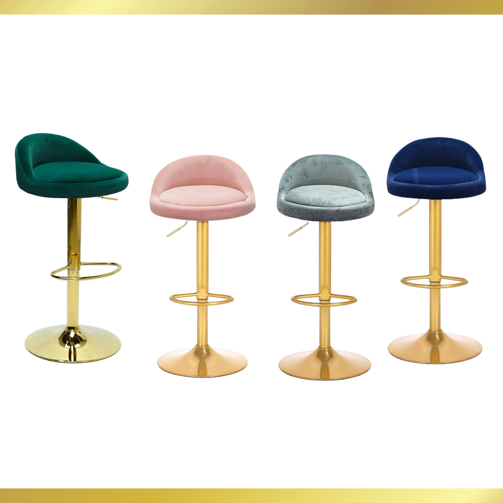 Hình ảnh Ghế quầy bar xoay nệm bọc vải nhung chân thép mạ màu vàng gold Ghế bar tăng giảm livestream makeup Luxury Stools CB2258B-F nội thất Capta Tp.HCM