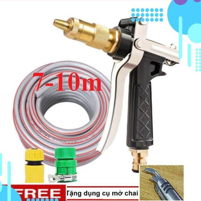 Bộ dây vòi xịt ️bơm nước phun sương️ đa năng, tăng áp 3 lần, loại 7m, 10m 206236 đầu đồng, cút, + mở chai