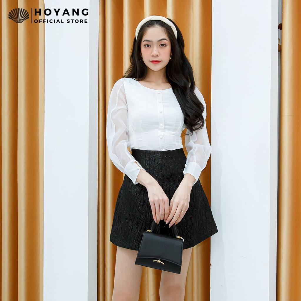 Áo Voan Tay Lưới Đính Nút Thời Trang HOYANG AHY22