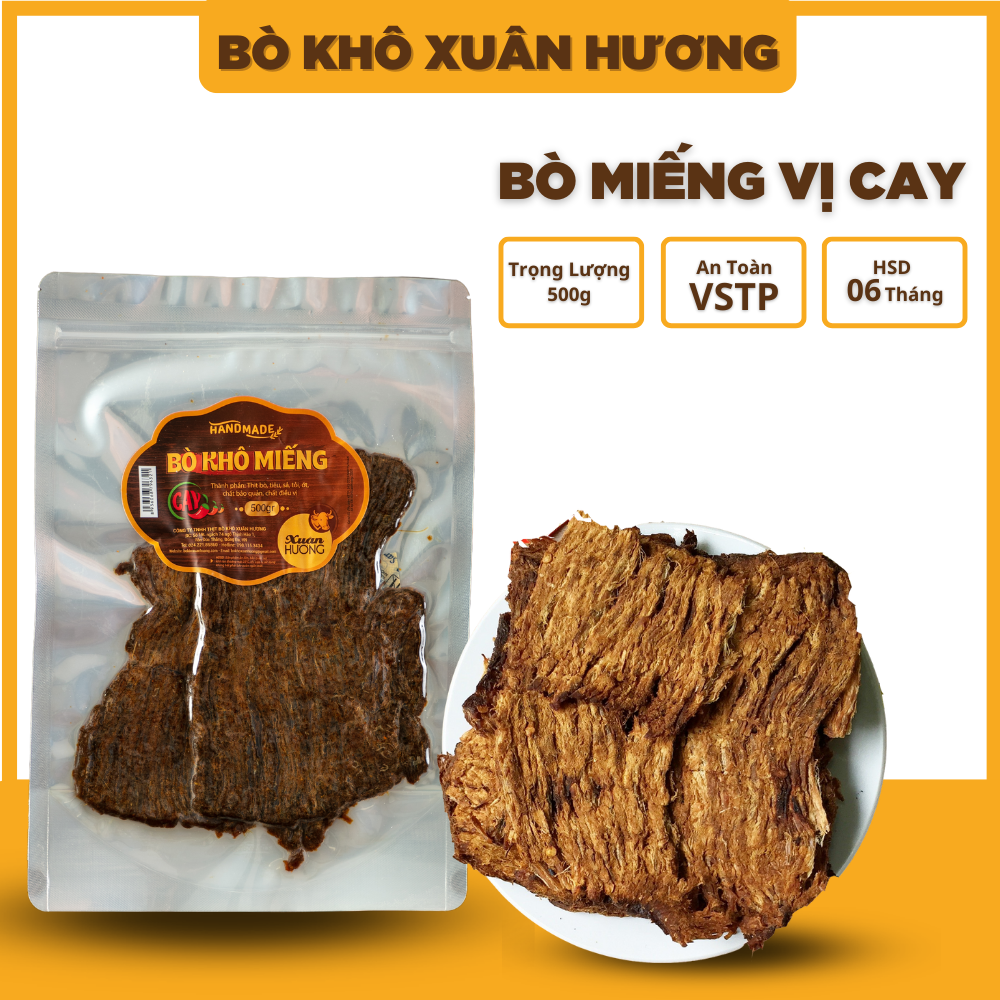 Khô bò khô miếng loại 1, thịt bò khô miếng que vị cay đặc biệt Xuân Hương siêu ngon 500g