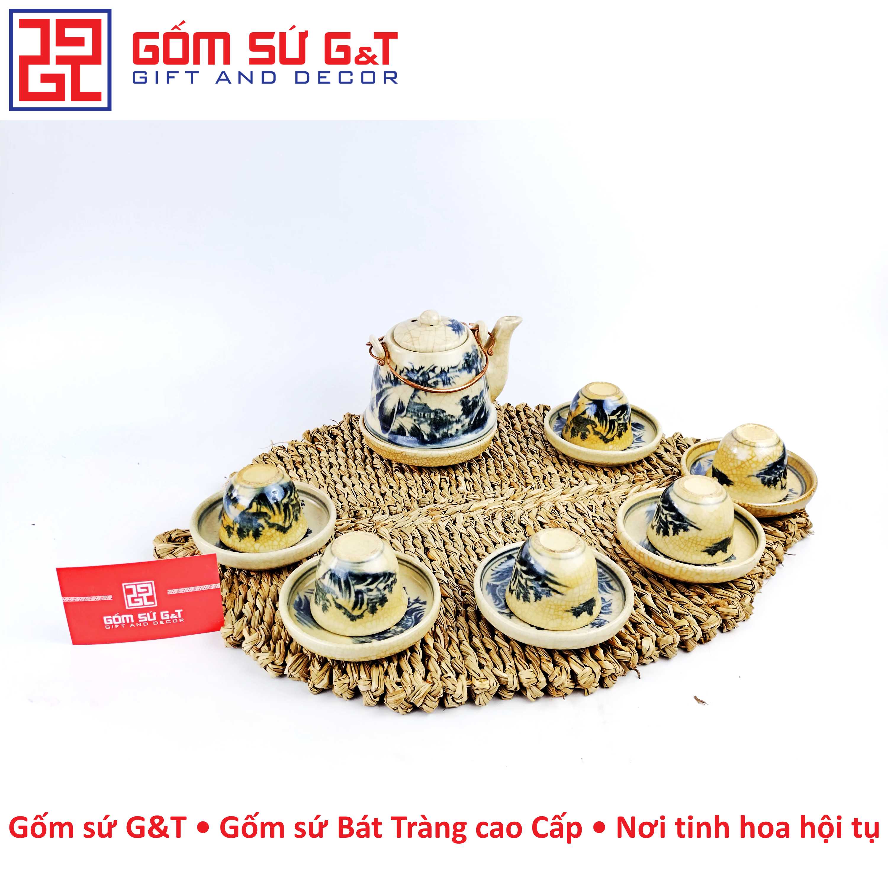 Bộ trà nhật vuốt tay sơn thủy men rạn Gốm Sứ G&amp;T