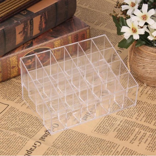 Khay đựng son mica 24 ô trong suốt V.2, Khay đựng mỹ phẩm, son môi, dụng cụ trang điểm 24 ô GROFA