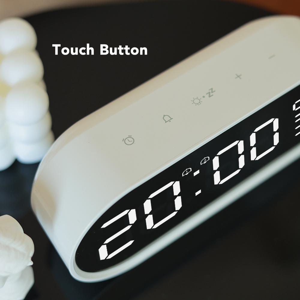 Mirror Digital Alarm Clock Touch Control Table Clock 2 Alarm Clock with Snooze Backlight Adjustable Large LED Display Time Temperature Humidity Detector Desktop Home Decor