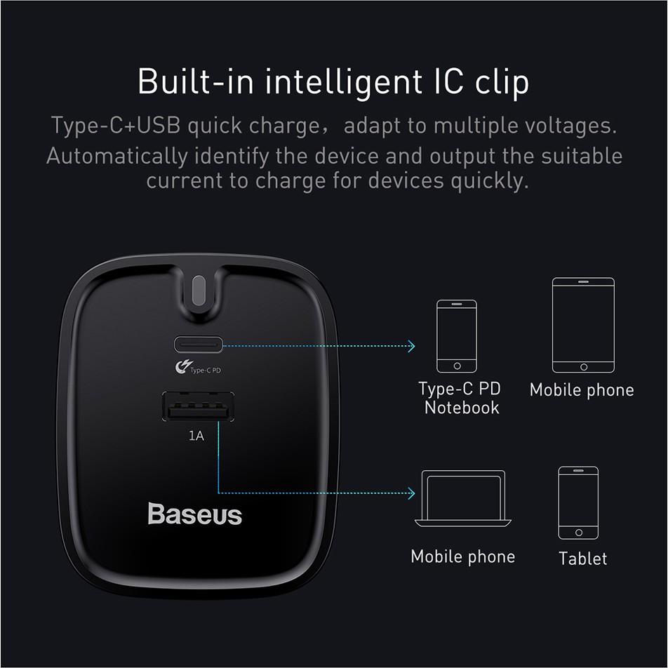 Bộ sạc nhanh 3 chấu Baseus Funzi Type C PD + U Quick charger cho Smartphone/ Tablet/ Macbook - Hàng Chính Hãng