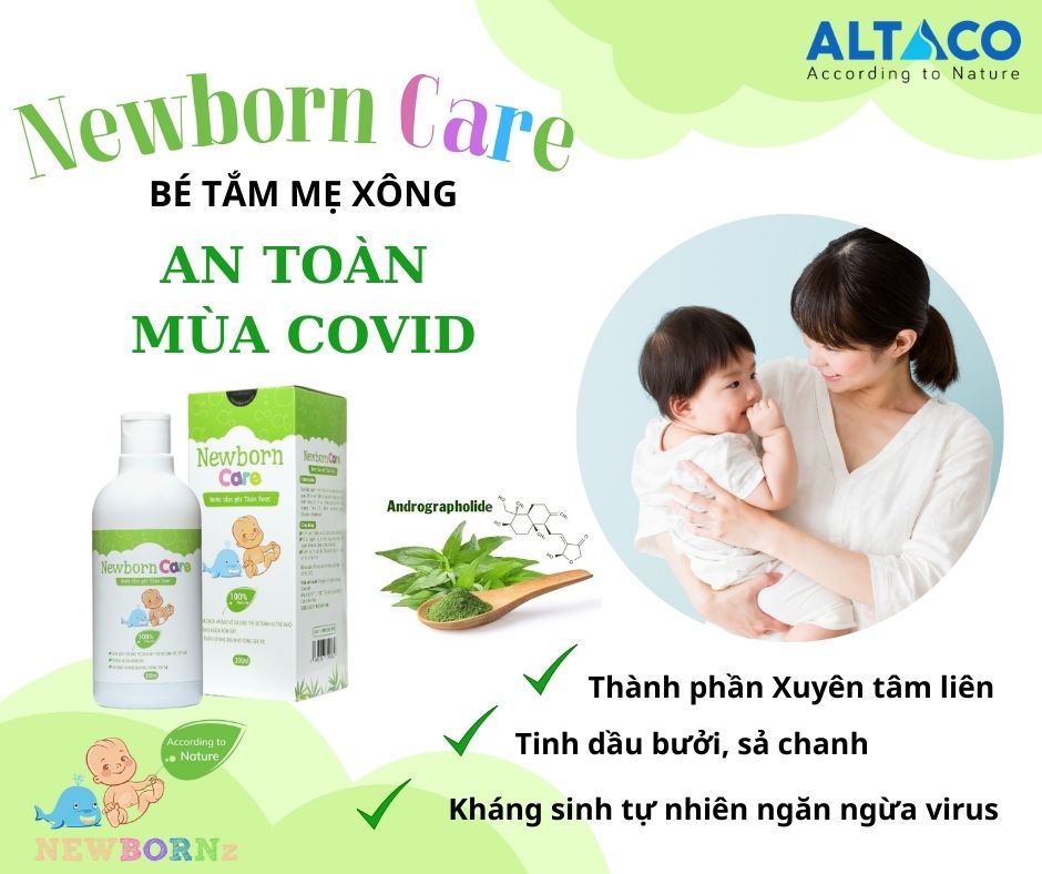 Newborn Care Nước Tắm Thảo Dược Làm sạch, bảo vệ da, Giúp ngăn ngừa rôm sảy,viêm da,hăm tã ở bé