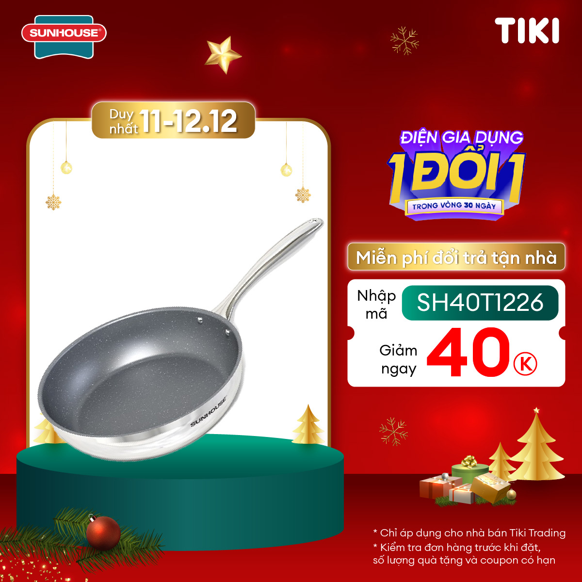 Chảo Inox Nguyên Khối Sunhouse Desire DEM - Dùng cho mọi loại bếp - Hàng chính hãng