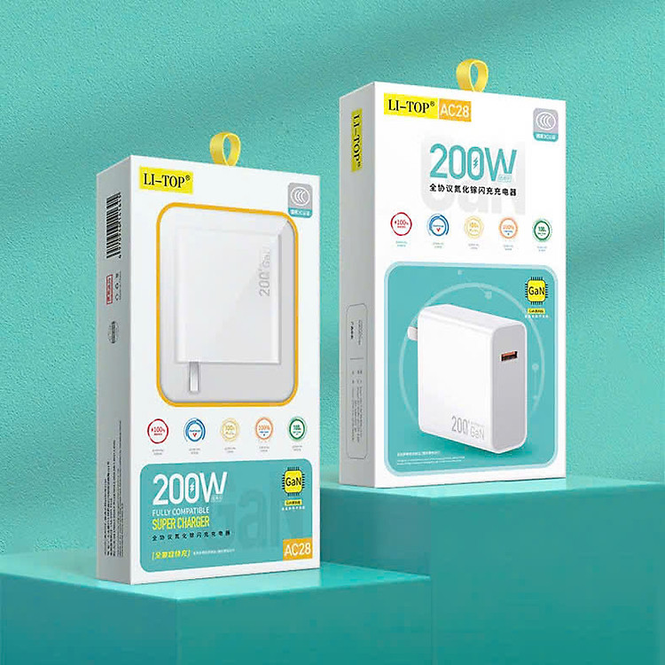 Củ sạc nhanh Gallium Nitride 200W LI-TOP AC28, có chứng nhận 3C tiêu chuẩn quốc gia, bảo hành hàng chính hãng 12 tháng