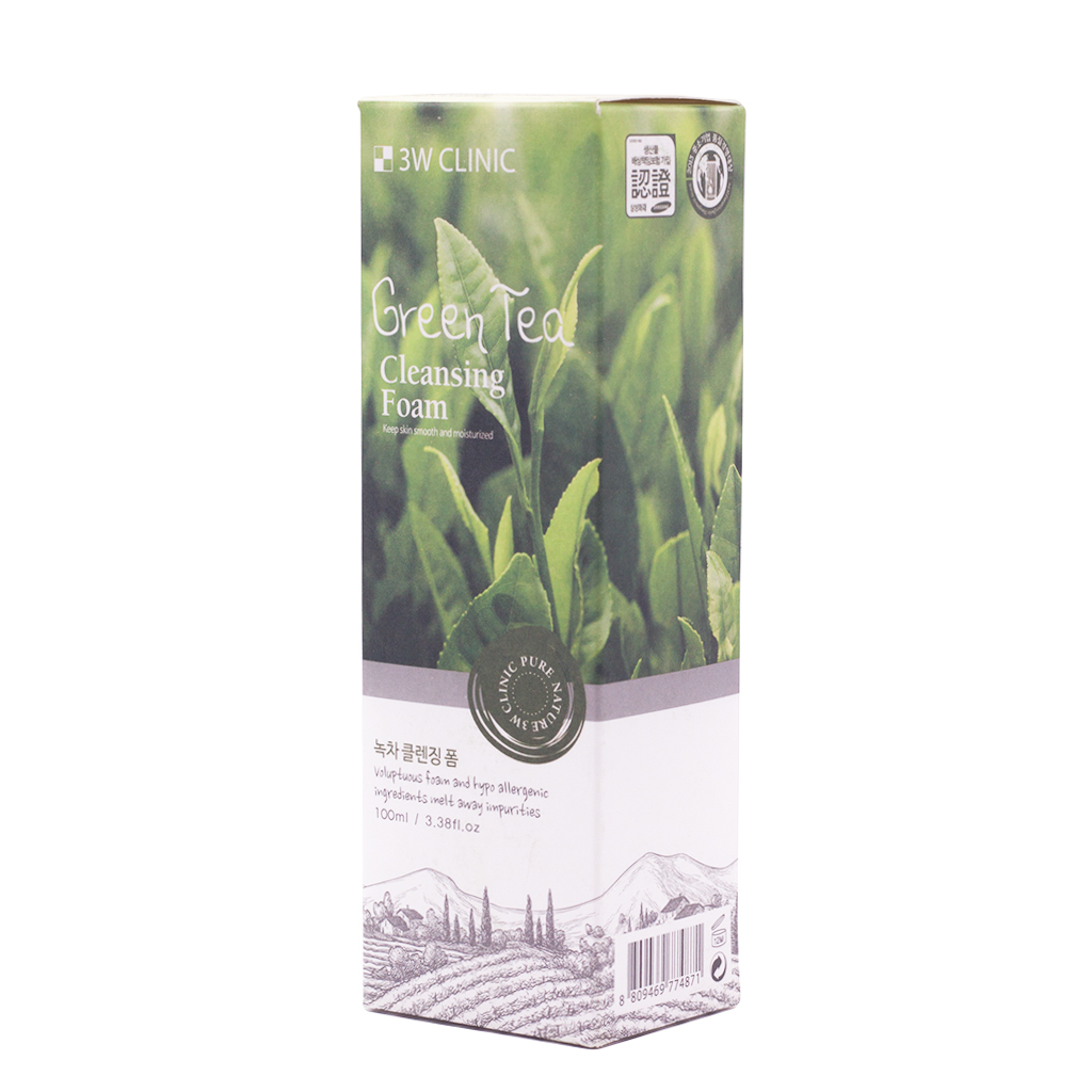 Sữa rửa mặt trà xanh sạch nhờn ngừa mụn Hàn Quốc cao cấp 3W Clinic Green Tea (100ml) – Hàng chính hãng