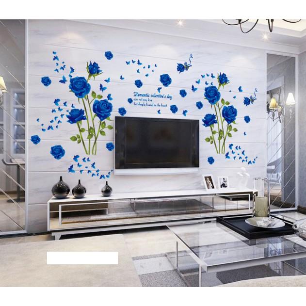 Decal trang trí tường - Hoa Hồng Xanh Biển đậm xinh lung linh