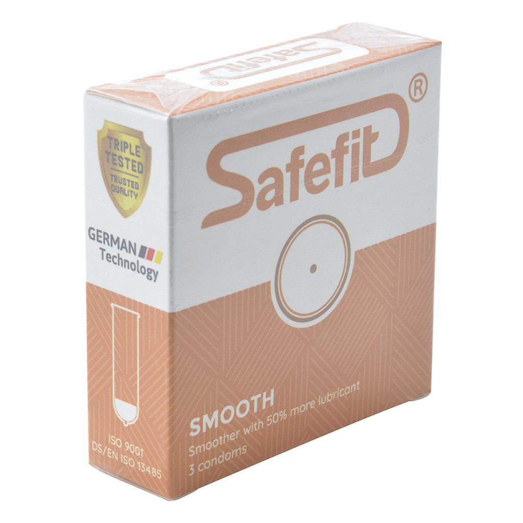 Bao cao su mỏng nhiều chất bôi trơn SafeFit Smooth - hộp 3 chiếc