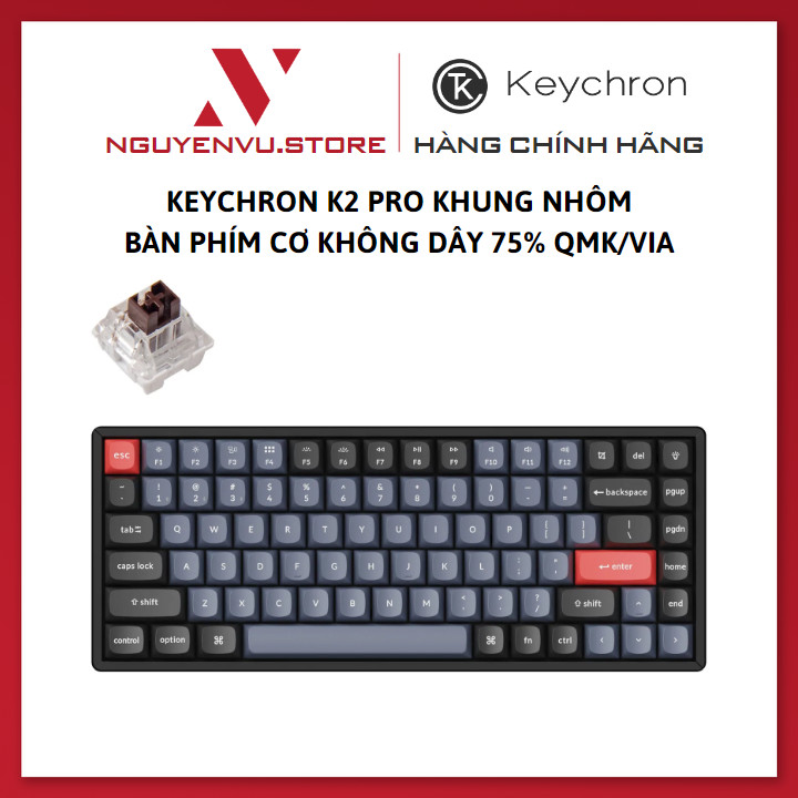 Bàn phím cơ không dây Keychron K2 Pro QMK/VIA (Case Nhôm - Led RGB - Hotswap) - Hàng Chính Hãng