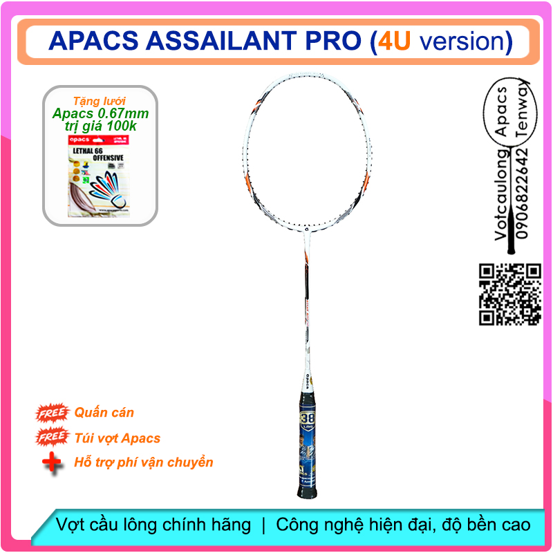 Vợt cầu lông Apacs Assailant Pro 4U – Vợt công nghệ cao, thân đũa chống cản gió, chuyên công cao cấp