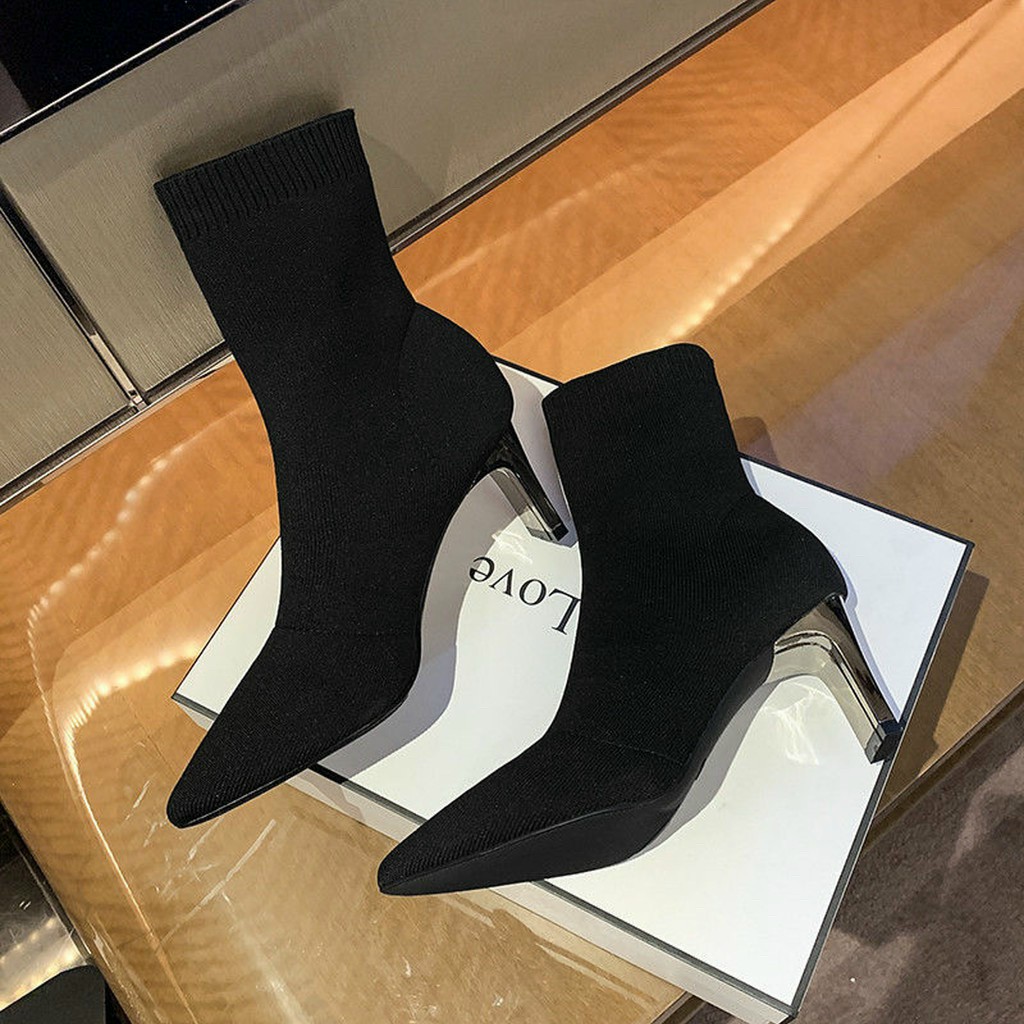 Giày boot nữ cao gót phong cách Hàn Quốc cao 6cm màu đen 8686