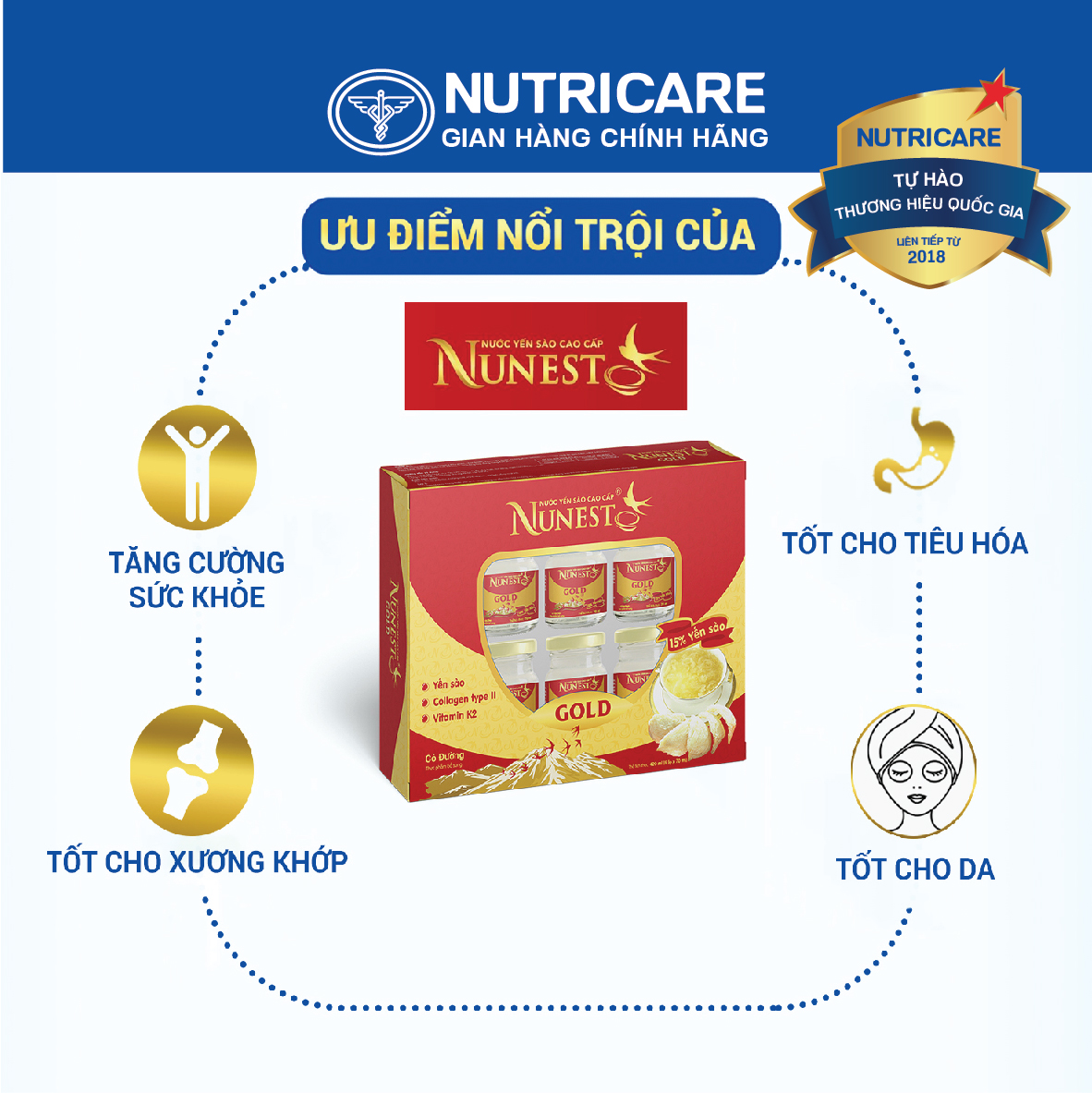 Nước yến sào Nunest GOLD bồi bổ sức khỏe (6Lọ x 70ml)