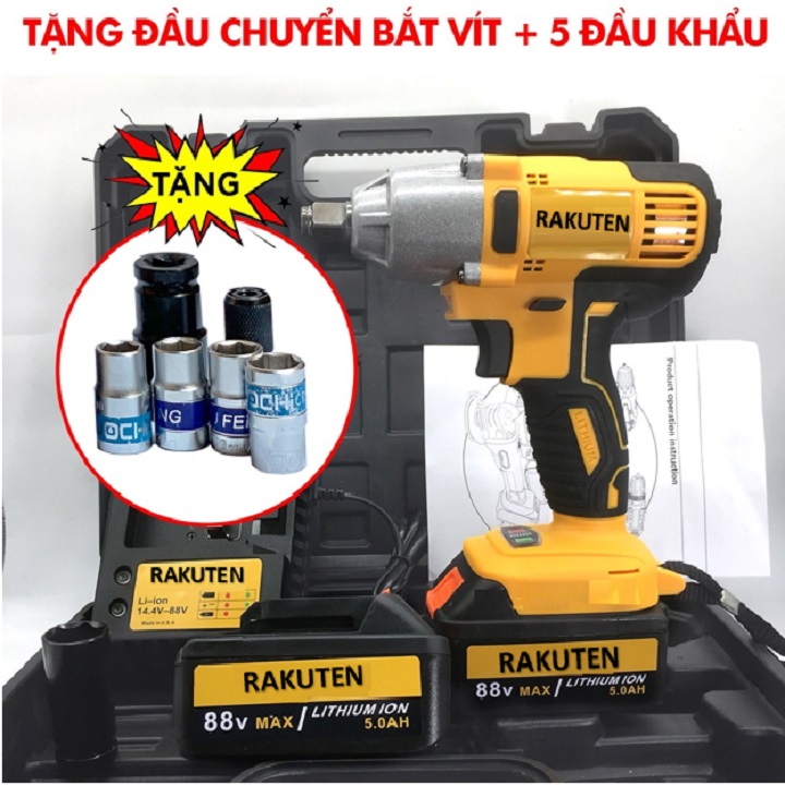 Máy siết bulong RAKUTEN 88V tặng đầu chuyển thành máy bắn tôn.máy bắt vít